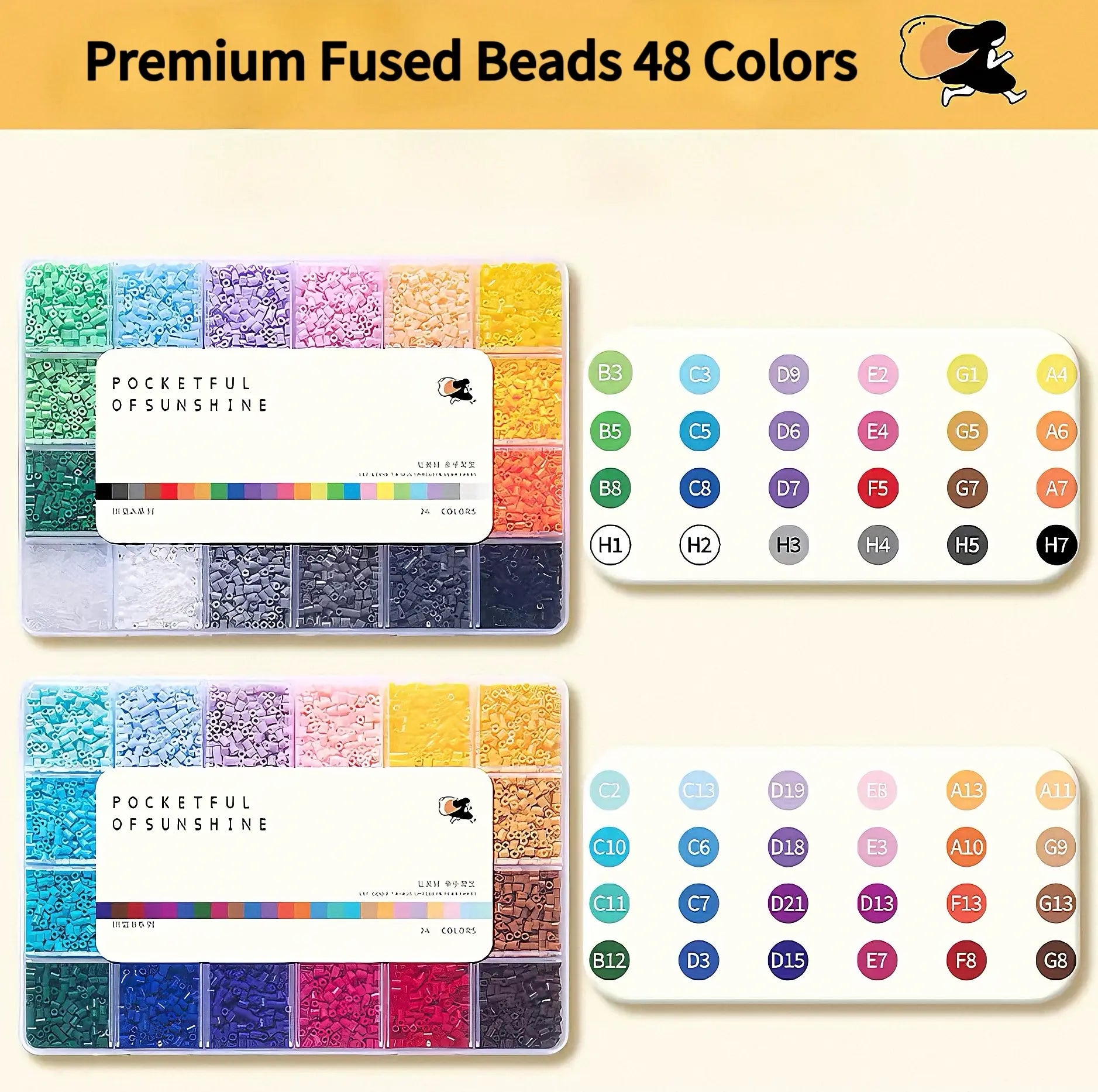 48 Colors Mini Fuse Beads Kit, 2.6mm Starter Set for DIY Pixel Art Crafts