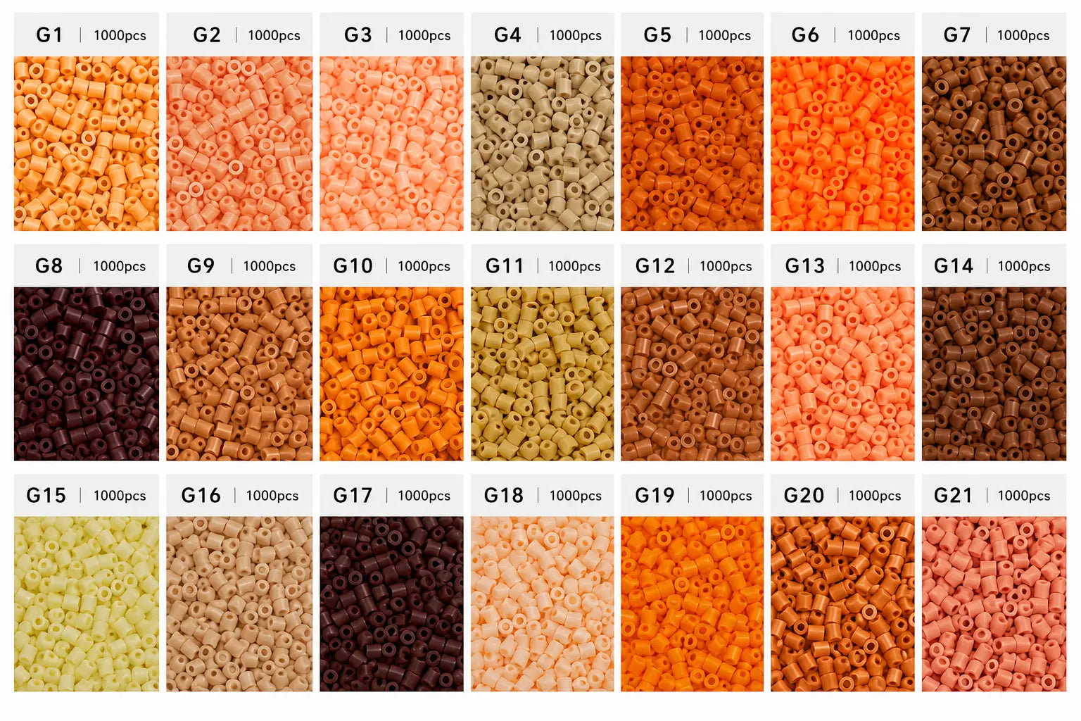 Poparooz G Series Mini Fuse Beads, Skin Tone Shades, 21 Colors, 2.6mm