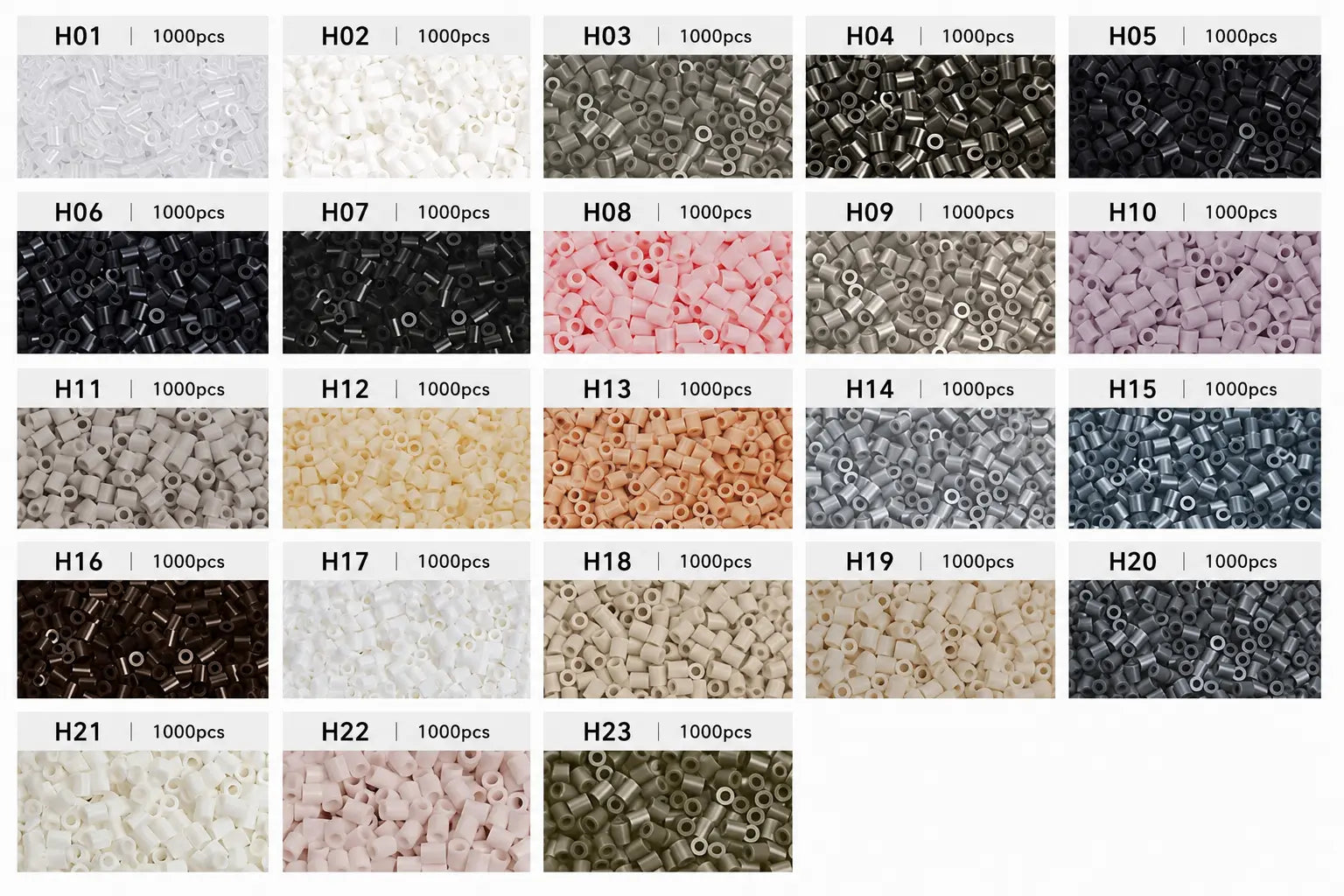 Poparooz H Series Mini Fuse Beads, Grayscale Shades, 23 Colors, 2.6mm