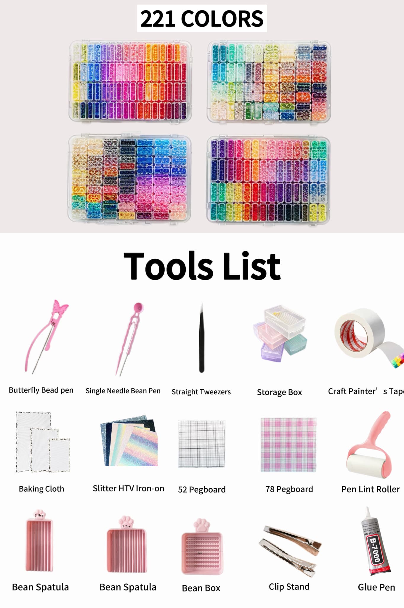221 Colors Mini Fuse Beads Kit with Tools, 2.6mm DIY Pixel Art Set