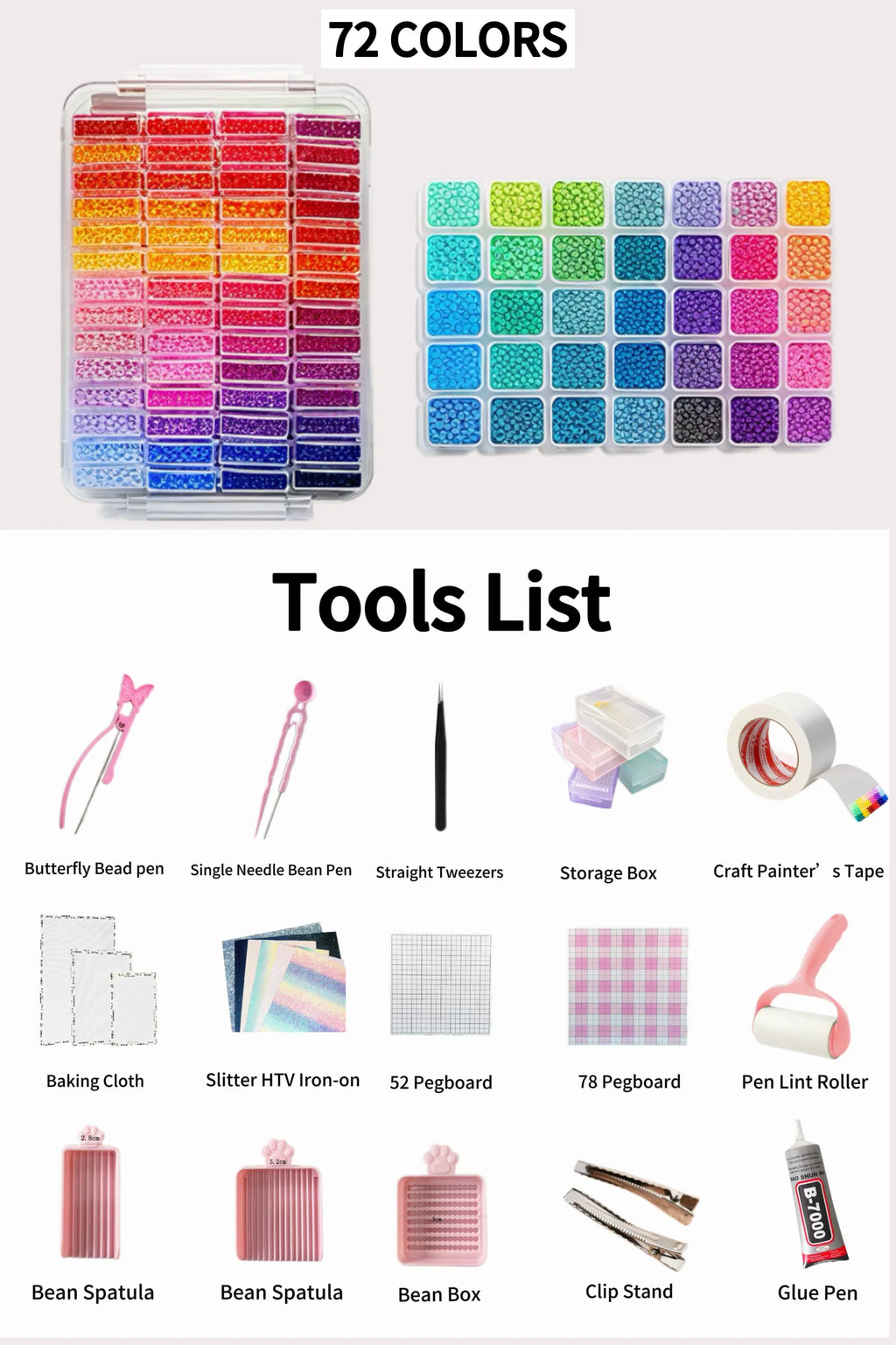 72 Colors Mini Fuse Beads Kit with Tools, 2.6mm DIY Pixel Art